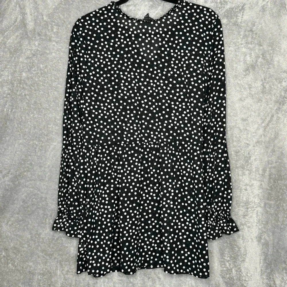 Lane Bryant 14 16 XL Shirt Top Black White Polka Dot Peasant Long Sleeve V Neck - Picture 5 of 8